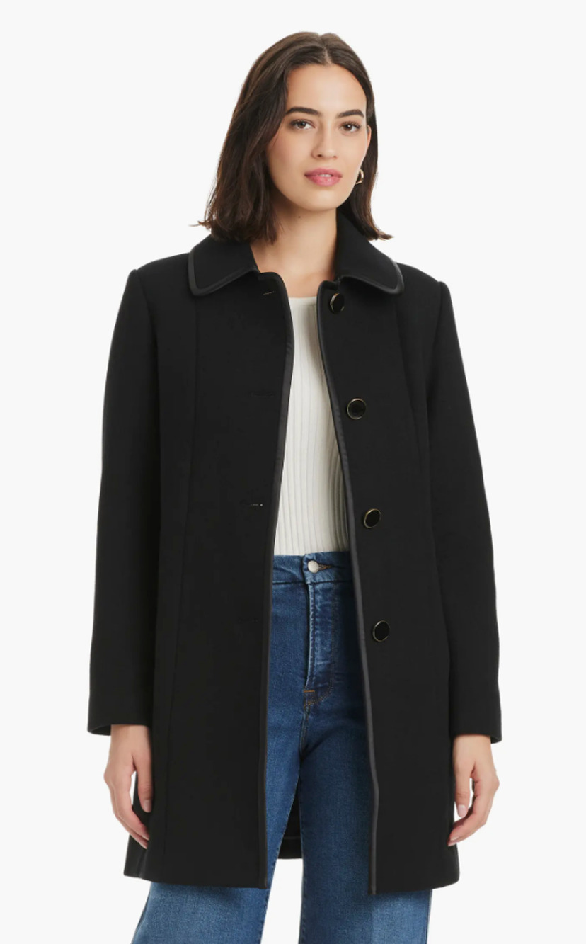 NEW KATE SPADE BLACK SATIN TRIM WOOL BLEND COAT SZ XL